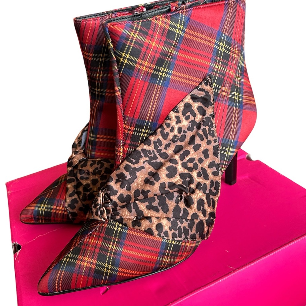 Betsey Johnson Torrid Red Plaid & Leopard Print Heeled Boots